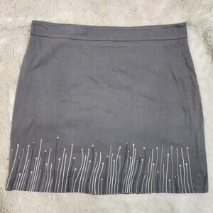 Nicola Quilter Gray Dewdrop Embroidered A-Line Skirt Size 12-14 Stretch Cotton